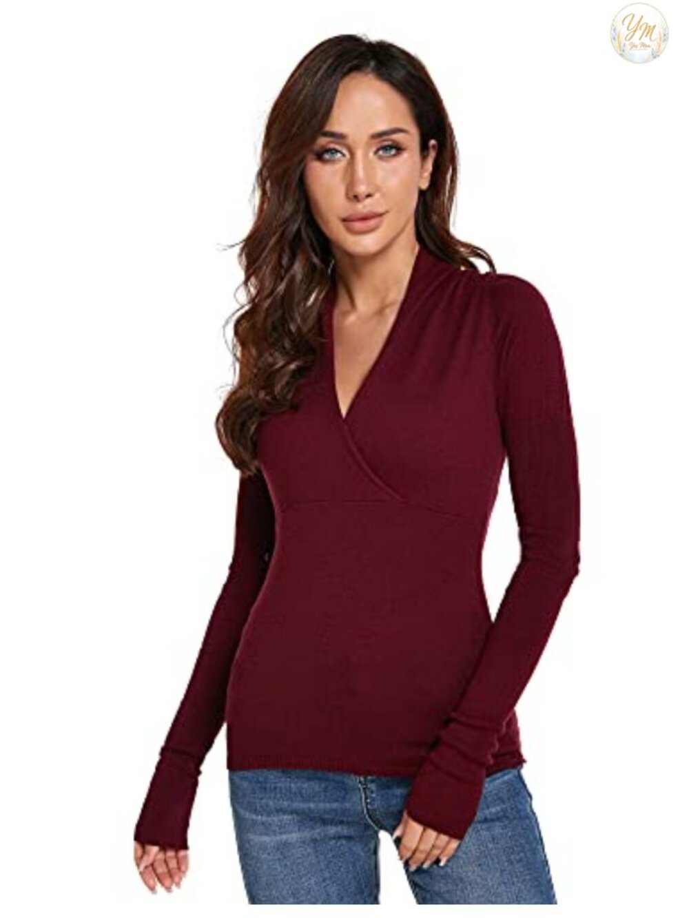 Slim-Fit V-Neck Knit Pullover Sweater, 50% Nylon Blend, Long Sleeve